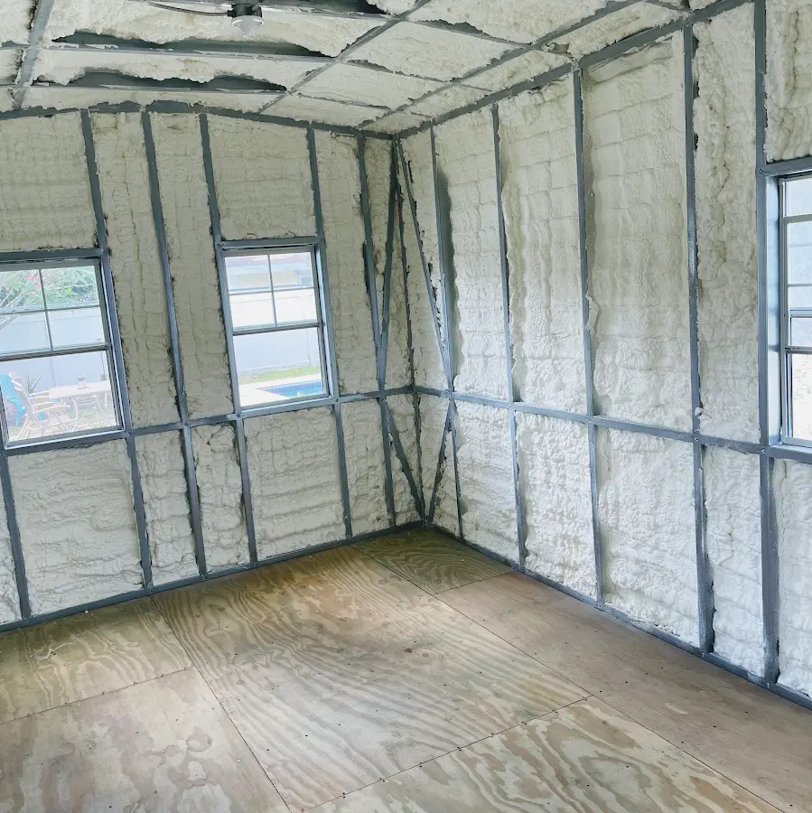 Closed-cell spray foam insulation applied to wall cavities in a residential project in Chamblee